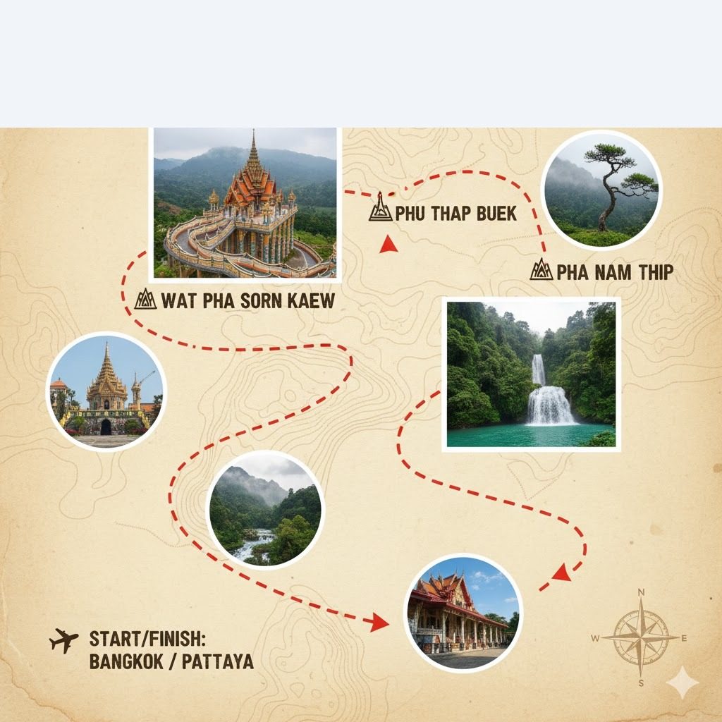 Schematic map of the Above the Clouds tour route