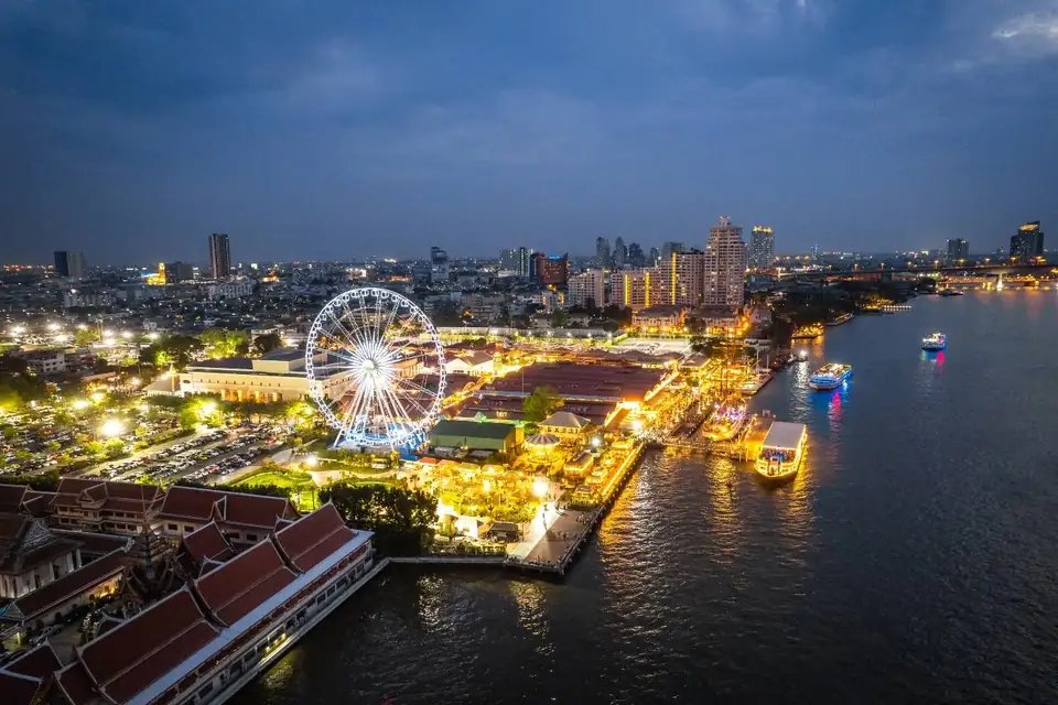 Asiatique The Riverfront aerial view in Bangkok