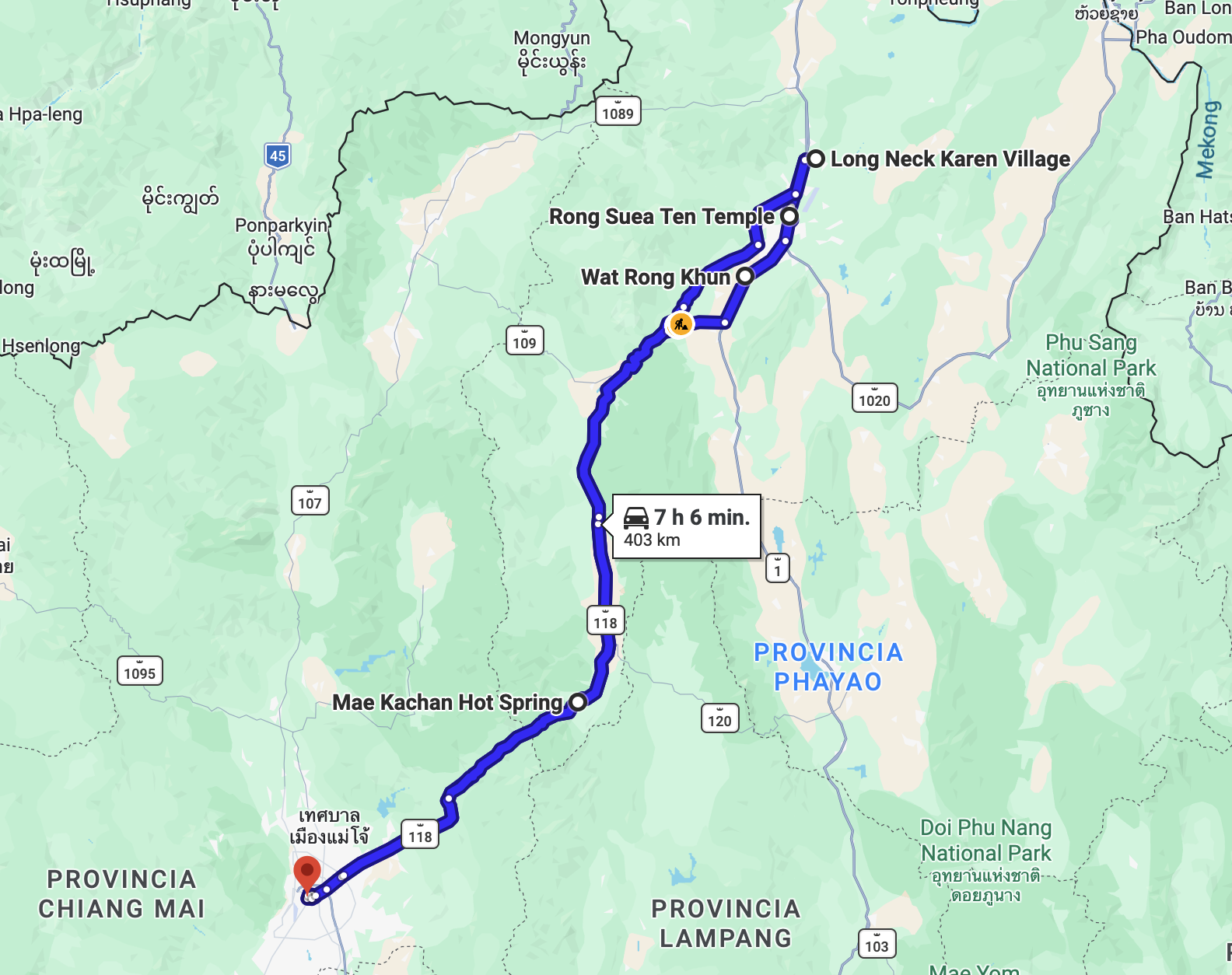 Chiang Rai tour route map