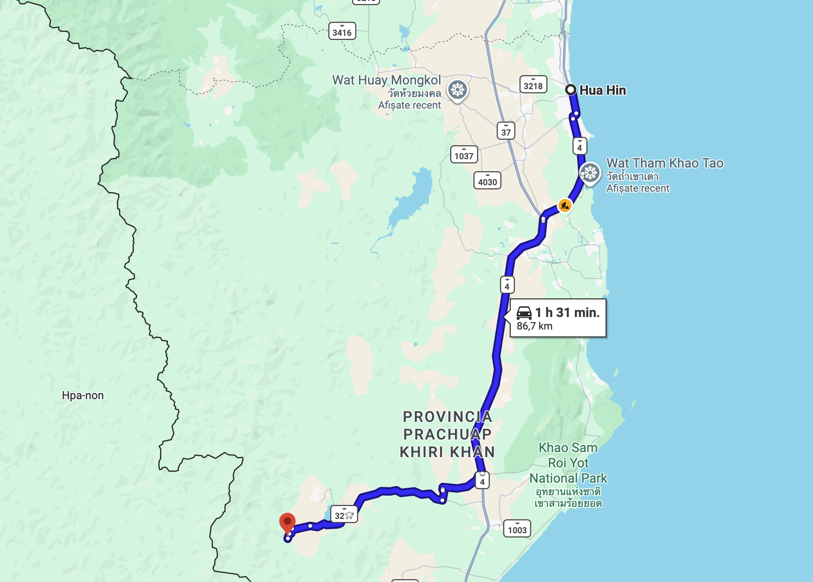 Kui Buri tour route map